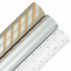  JAM Paper -  Emballage cadeau assorti – Ensemble de papier d'emballage des fêtes – 53,5 m². Ft Total - Collection Argent - 3 rouleaux/paquet-Superficie : 53,5 pieds carrés au total