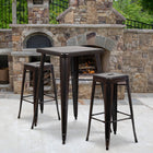 Flash Furniture – Ensemble table bistro et 2 tabourets sans dossier, int/ext, métal noir/or patiné (CH31330B230SQBQ)-27,75 larg. x 27,75 prof. x 40 haut. (po)/carré
