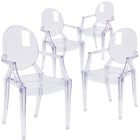 Flash Furniture – Chaise Ghost avec accoudoirs, fini cristal transparent, 4/ensemble -Finition cristal transparente