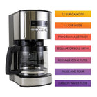 Kenmore - Cafetière programmable Aroma Control de 12 tasses - noir/acier inoxydable-Grande capacité de 12 tasses avec option d'infusion de 1 à 4 tasses