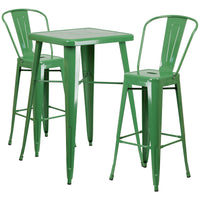 Flash Furniture – Ensemble table bistro de 27,75 po et 2 tabourets, intérieur/extérieur, métal, vert (CH31330B230GBGN)-Ensemble de table et tabouret à la hauteur de comptoir