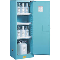 JustriteMD – Armoire de rangement compacte Sure-GripMD pour acides et matières corrosives, 1 porte manuelle : 23 x 18 x 65 po-Étagères et fond doublés de plateaux amovibles en polyéthylène pour faciliter le nettoyage