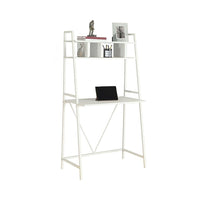 Monarch Specialties - 7163 Bureau 32 po L - Dessus Blanc/Metal Blanc-Un bureau d'ordinateur tendance et moderne de 60 pouces de haut avec une finition élégante en stratifié blanc et une base robuste en métal blanc dans un design minimaliste peu encombrant, parfait pour les bureaux à domicile et les petits espaces.