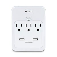 NXT Technologies - Parasurtenseur mural à 3 prises et 2 ports USB NX54320-CA NX54320, 600 joules, blanc-3 prises de courant standard et 2 ports USB-A (2,4 A)