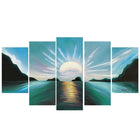 Design Art – Brilliant Sunset, 5 pièces impression sur toile tendue (PT119-TURQUOISE)-Impression