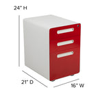 Flash Furniture Classeur ergonomique à verrouillage mobile à 3 tiroirs à lettres / légal, blanc avec façade rouge-Conçu pour s'adapter sous la plupart des tables et des bureaux