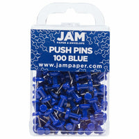 JAM PAPER - punaises colorees, bleu, paquet de 100-Punaises en plastique