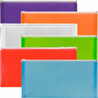 JAM Paper - Enveloppes pour livret Zip #10 - 5" x 10" - Couleurs assorties - Paquet de 6-Enveloppes en plastique avec fermeture éclair , Couleurs : rouge, vert citron, transparent, orange, bleu et violet.
