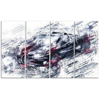 Designart – Toile étirée sur les bords, super voiture noire et rouge, 4 panneaux (PT2643-271)-Impression