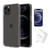 AXS - Ensemble de depart,etui ULTRA CLEAR teste contre les chutes,protecteur d'ecran et chargeur 20W pour iPhone 12/12Pro-etui resistant aux chutes avec des poches d'air absorbant les chocs