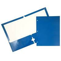JAM PaperMD – Chemise scolaire à 3 trous et à 2 pochettes, plastifiée et lustrée, bleu, 25/paquet-Chemises en papier cartonné bleu lustré