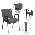 Flash Furniture – Chaise empilable grise à motifs robustes à revêtement et accoudoirs Hercules rembourrée de 3 po-Appuis-bras recouverts en bois de cerisier