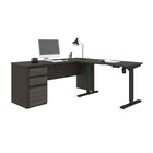 Bestar Prestige  Ensemble de 2 articles incluant un bureau assis-debout et un bureau - Gris écorce & Ardoise-Le bouton de commande situé sur la bordure avant de la surface de travail vous permet de choisir la hauteur de la table