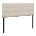 Monarch Specialties - 6004Q Lit Queen Tete De Lit - Tissus Beige-Tête de lit bouton touffeté et rembourré en tissu d'aspect lin beige