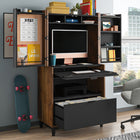 Sauder - 430053 La Collection Harvey Park Armoire d'ordinateur - Finition Grand Walnut-L'espace cache derriere les portes battantes revele des cubes de rangement.