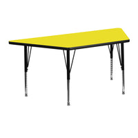 Flash Furniture – Table d’activités, trapèze, 24 x 48 po, stratifié haute pression 1,25 po, pattes préscolaires réglables, jaune-Stratifié jaune