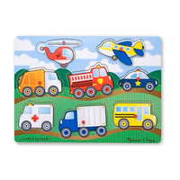 Casse-tête à chevilles de véhicules Melissa & Doug-Allez, allez, allez dans le véhicule de votre choix avec ce puzzle en bois coloré de 8 pièces !