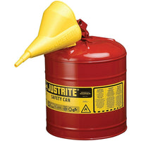 JustriteMD – Bidon de sécurité de type I avec entonnoir, 2,5 gal, 11 3/4 x 11 1/2 po, rouge-Les bidons de sécurité de type I sont conçus avec un seul bec pour remplir et verser toutes sortes de liquides inflammables