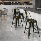Flash Furniture – Tabouret de comptoir de 24 po avec dossier, pour intérieur, métal vieilli, cuivré (ET353424COP)-Le renfort transversal sous le siège offre une stabilité supplémentaire