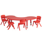 Flash Furniture – Ensemble avec table d’activités demi-lune réglable de 35 x 65 po et 4 chaises d’école empilables, rouge-Ensemble de table multi-usages pour enfants