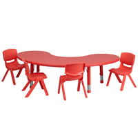 Flash Furniture – Ensemble avec table d’activités demi-lune réglable de 35 x 65 po et 4 chaises d’école empilables, rouge-Ensemble de table multi-usages pour enfants