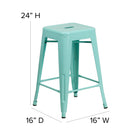 Tabouret de comptoir sans dossier de 24 po, intérieur/extérieur, vert menthe (ET-BT3503-24-MINT-GG)-S'empile jusqu'à 10 chaises de hauteur