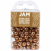 JAM PAPER - Punaises Colorees, Punaises Carte à Tête Ronde, Or Rose, Paquet de 100-Punaises en plastique