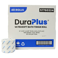 DuraPlus - Papier hygiénique 2 épaisseurs - Blanc -  500 feuilles - Paquet de 48-Gaufrage décoratif et emballage individuel