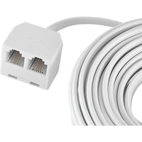 GE - Cordon de raccordement de 25 pi avec prolongateur bidirectionnel simultané, blanc-Permet la connexion de deux téléphones ou d'un téléphone et un accessoire à une prise modulaire  