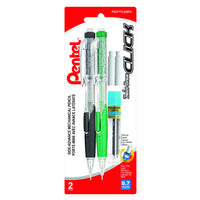 Pentel – Portemines Twist-Erase Click HB - 0,7 mm - couleurs assorties - paquet de 2-Le paquet comprend 2 effaces de rechange et 12 mines de rechange