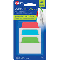 Avery - Ultra Tabs - 2 po x 1½ po Polyvalents, Repositionnables, Marquables Sur Les Deux Côtés, Couleurs Primaires, Paquet de 48-Couleurs primaires : vert, bleu et rouge