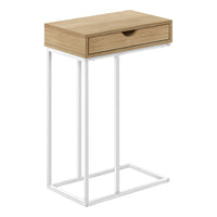 Monarch Specialties - 3775 Table D'Appoint - 25 po H/Naturel/Metal Blanc-Table d'appoint en forme de C avec une base qui peut être glissee sous la plupart des canapes et des chaises pour garder les objets a proximite lorsque vous êtes assis