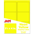 JAM Paper - Étiquettes d'adresse d'expédition - Grandes - 3 1/3 po x 4 po - jaune fluo - Paquet de 120-Emballage anglais seulement