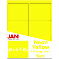 JAM Paper - Étiquettes d'adresse d'expédition - Grandes - 3 1/3 po x 4 po - jaune fluo - Paquet de 120-Emballage anglais seulement