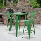 Flash Furniture – Ensemble table bistro de 27,75 po et 2 tabourets, intérieur/extérieur, métal, vert (CH31330B230GBGN)-L'ensemble comprend une table et 2 tabourets