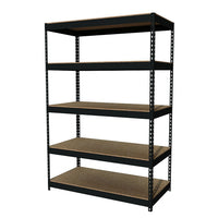 Hirsh – Étagère rivetée Iron Horse, 5 tablettes, 72 haut. x 48 larg. x 24 prof. (po), métal, noir-Construction en acier rivetée, fini poudré noir, métal