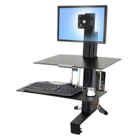 Ergotron ? Poste de travail assis/debout WorkFit pour écran ACL unique avec Surface de travail, blanc brillant (33-350-211)-D?un seul et simple mouvement, vous serez capable de faire monter ou descendre votre clavier et votre écran