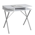 Monarch Specialties - 7100 Bureau 31 po L - Dessus Blanc/Metal Argent-Améliorez votre bureau à domicile avec ce bureau d'ordinateur moderne de 31 pouces de long dans un style à la mode avec un plateau en stratifié blanc et une base en métal gris contemporain dans un design en X.
