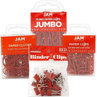 JAM Paper - Ensemble de pinces/trombones rouge, pince-notes, trombones standards, trombones circulaires, 4/ens (26411REASRTD)-Ensemble de 4 différents styles de pince-notes et de trombones rouges