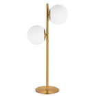 Dainolite - Lampe de table à incandescence contemporaine Folgar, 2 lumières, laiton vieilli et verre blanc-Superbe design adapté à tous les décors
