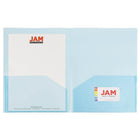 JAM Paper Chemise de plastique transparente à 2 pochettes, poids normal, 9 x 12 po, bleu, 12/paq.-2 pochettes