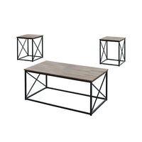 Monarch Specialties - 7950P Ens De Tables - 3Pcs/Taupe Fonce/Metal Noir-Cet ensemble de 3 tables pour le salon inclut une table basse et deux tables de bout