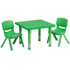 Flash Furniture – Ensemble avec table d’activités carrée réglable de 24 po et 2 chaises d’école empilables, vert-Ensemble de table multi-usages pour enfants