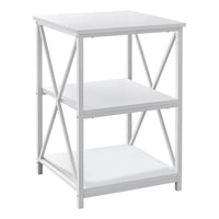 Monarch Specialties - 3599 Table D'Appoint - 26 po H/Blanc/Metal Blanc-Table d'appoint à 3 niveaux avec un dessus de table carré et 2 tablettes de rangement au fini blanche