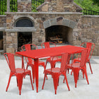 Flash Furniture – Table rectangulaire 31,5x63po et 6 chaises empilables, intérieur/extérieur, métal rouge (ET-CT005-6-30-RED-GG)-Acier galvanisé, métal, caoutchouc