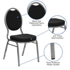 Flash Furniture – Chaise banquet empilable Hercules avec dossier à larme ajourée, tissu noir à motifs et cadre argenté, 4/paquet-Dossier et siège rembourrés