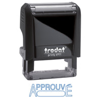 Trodat – Timbre auto-encreur Printy ''Approuvé'' avec fenêtre encre bleue 4911-Contenu en plastique recyclé postconsommation de jusqu'à 65 %