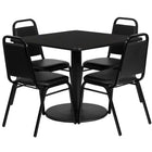 Flash Furniture – Table carrée de 36 po au dessus stratifié noir avec base ronde et 4 chaises noires à dossier trapézoïdal-Armature de chaise et de table thermolaquée noire