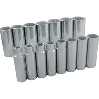 Ens. 15 douilles 3/8 à 1 1/4, 12pans, 1/2po-1