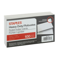 Fiches réglées Staples résistantes, 3 po x 5 po, blanc, 100/paquet (90110-CA)-1